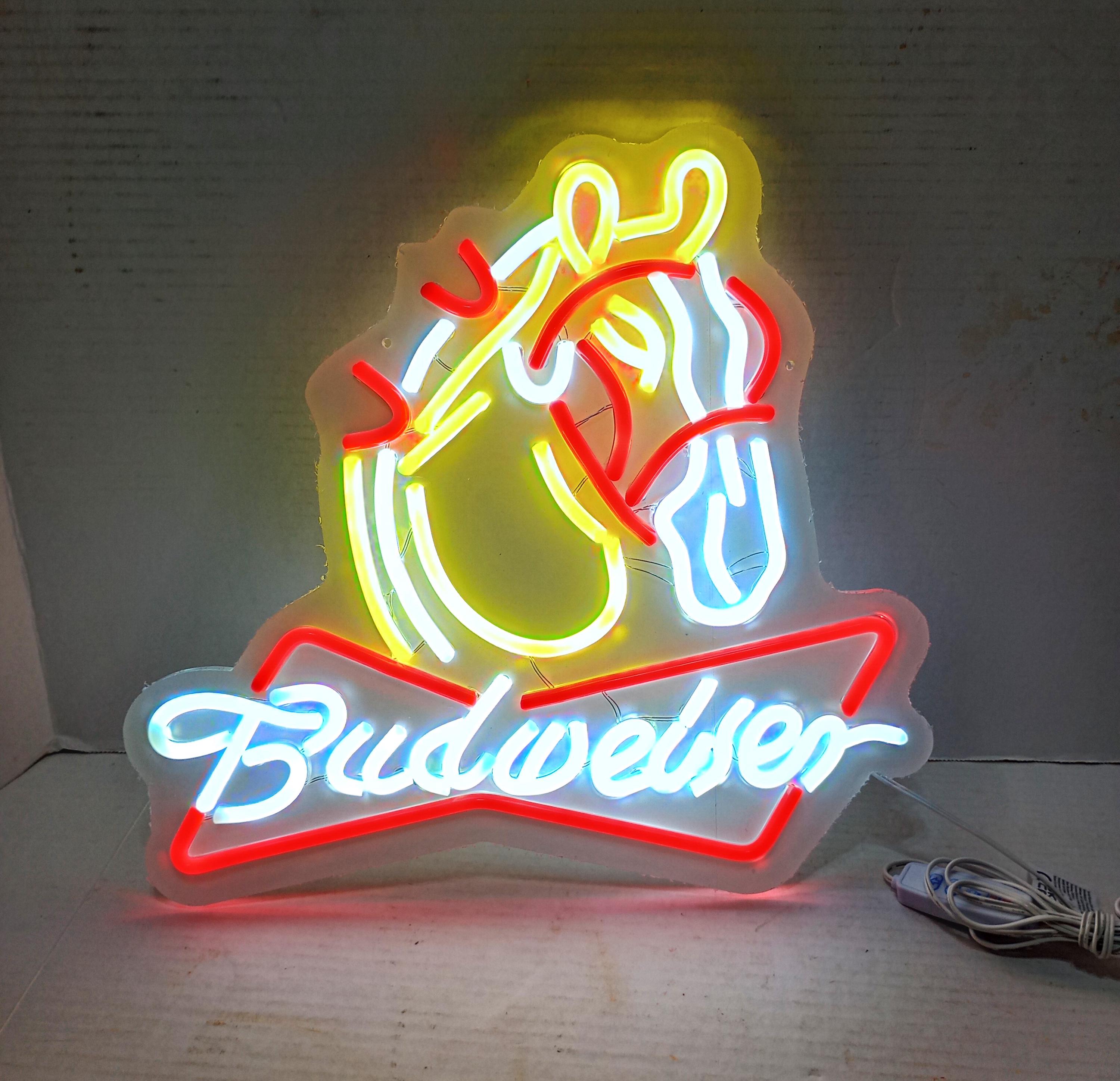 Budweiser Horse Neon Led Sign - Vibrant Red White and Yellow LED