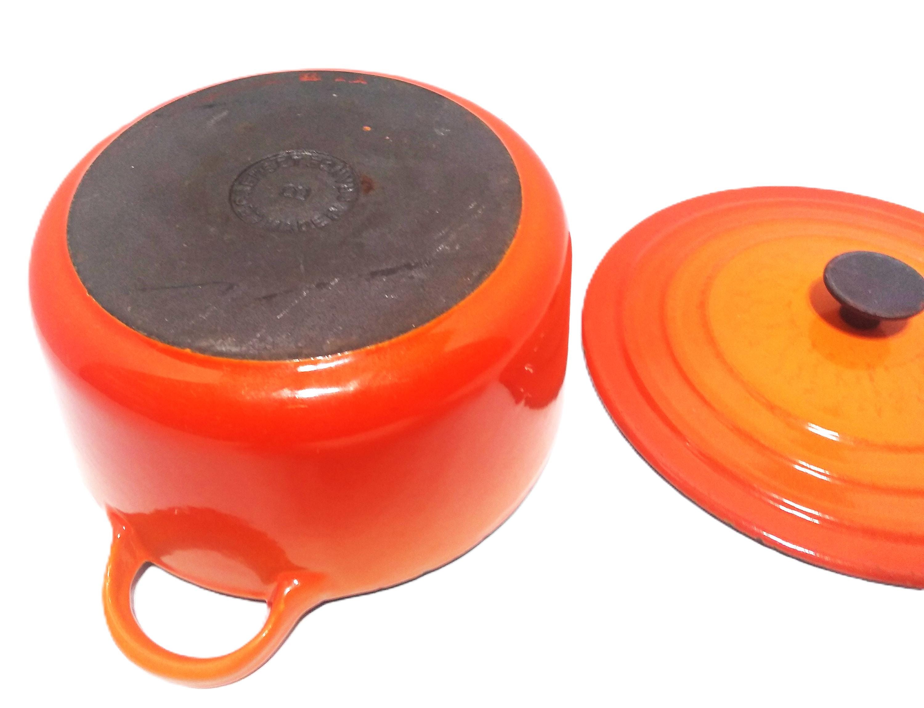 Vintage LE CREUSET Orange Enamelled Cast Iron Casserole Dish Made