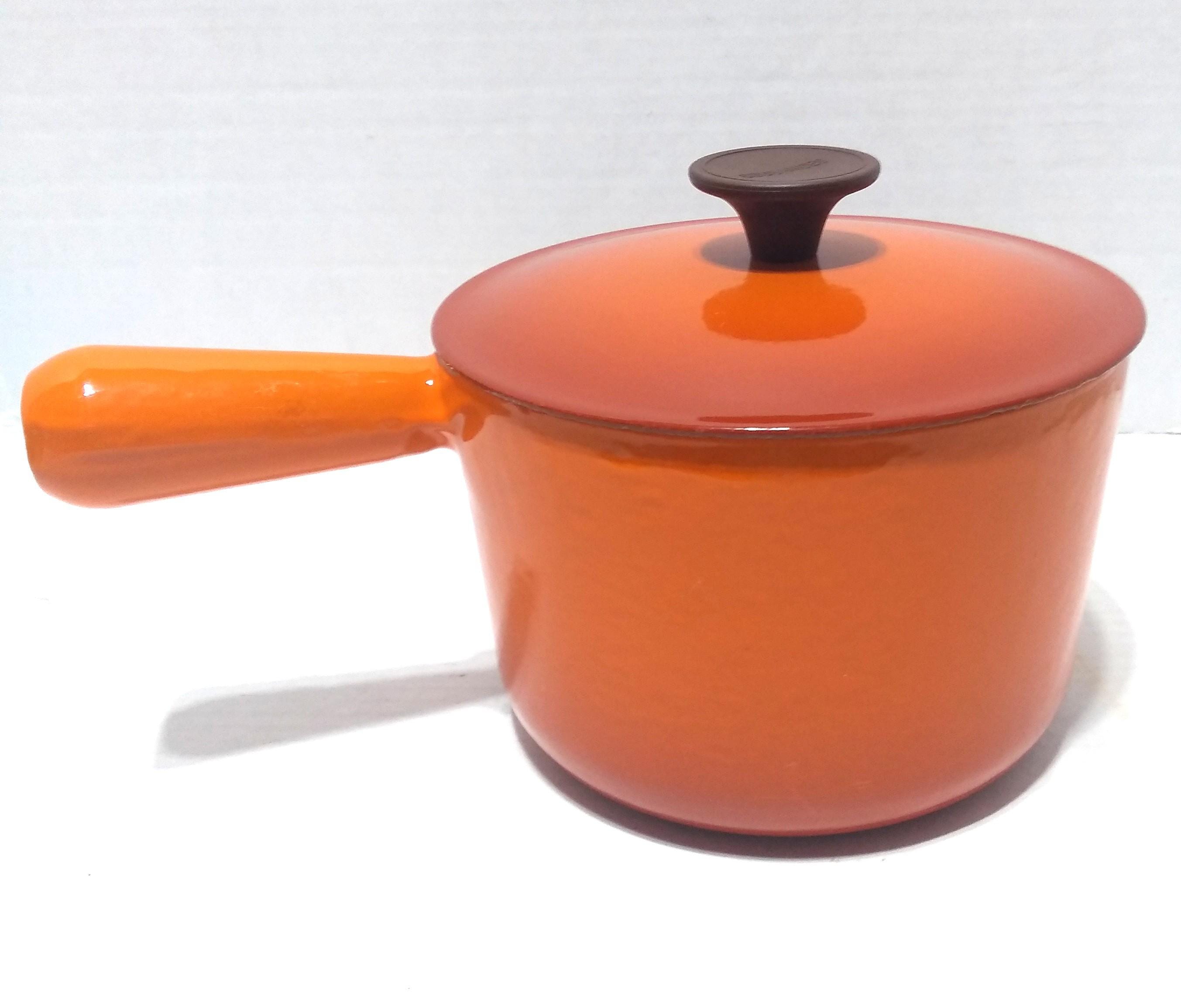 Ancien Chaudron En Fonte Cousances – Orange Vintage Le Creuset, Idéal Pour Induction