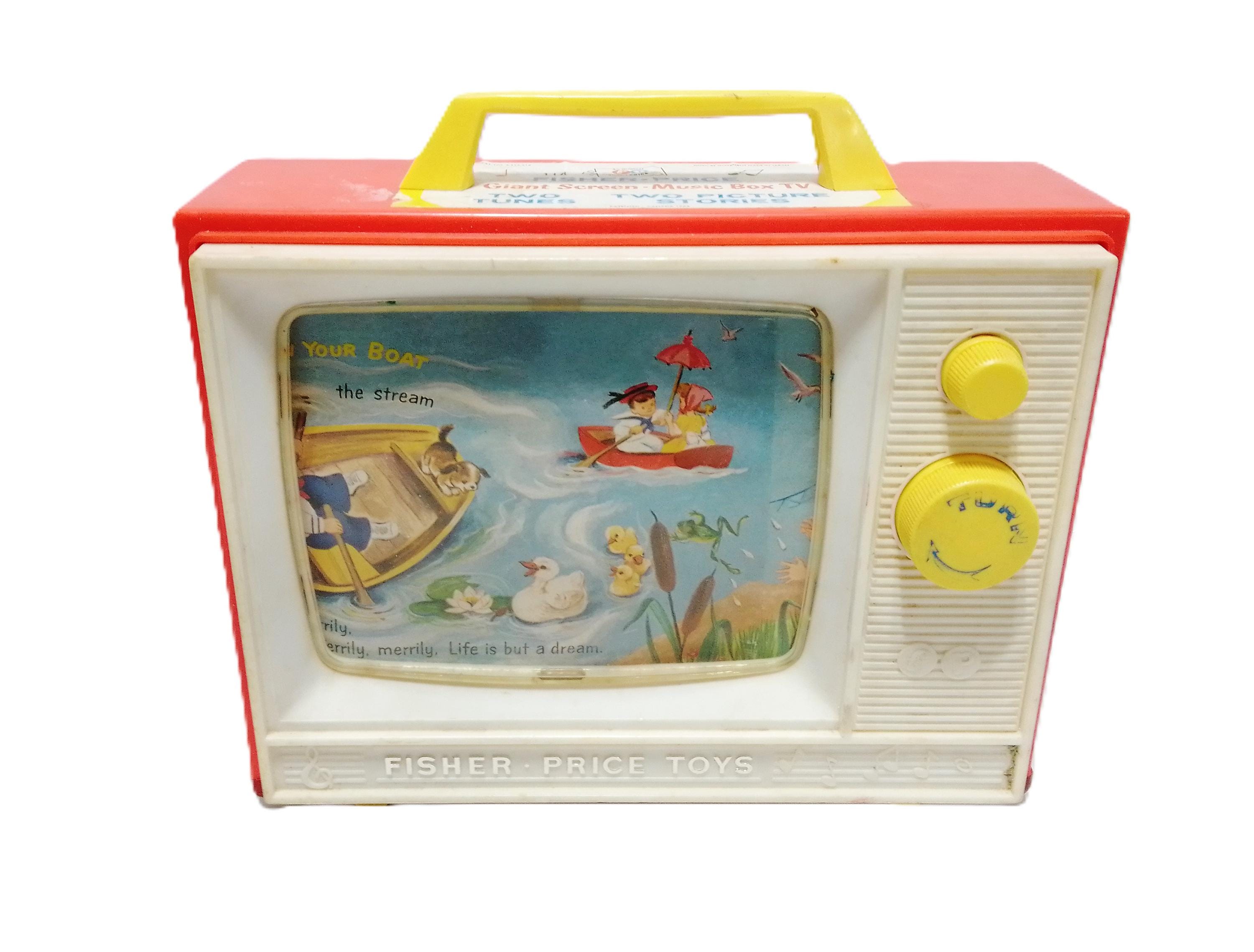 Vintage Fisher Price 2204 Music Box TV Wind up Row Your Boat