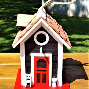 Wonderful Blue red white  Cottage Bird House - Birdhouse 11 inches high handed paint! Brand new.