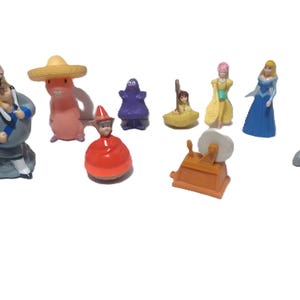 Vintage McDonald Walt Disney SET of 11 FIGURES loose Happy meal toys Cake topper Tarzan-Kim Possible-Cinderella-Grimace-Mulan-Recess & more