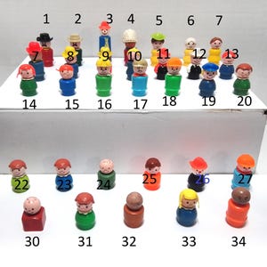 Pick the one you love !!!! Lot of 35 Vintage FISHER PRICE Plastic and wood Figure 1970'S in Good Condition!!!