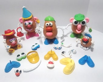 Zestaw Vintage Playskool Mr Potato Head Family, 5 małych i dużych figurek z mnóstwem akcesoriów