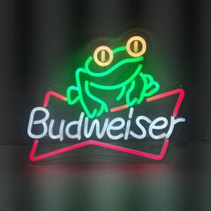 Budweiser beer  , Colorful Back Neon Frog Sign, Wall LED Neon Sign Home Wall Decoration, Great colors