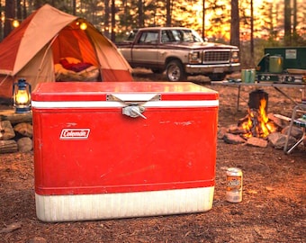 Vintage 1998 Coleman 10 Cooler Ice Chest 5205 Flip Lid Red and