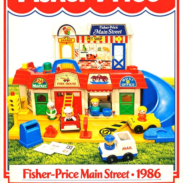Vintage Fisher‑Price Main Street Playset 1980s | Little People Town | Retro Toy | Classic Collectible | Nostalgic Playset | Near Complete