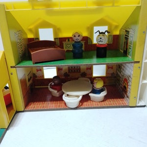 Vintage 1969 Fisher Price Little People 952 Tudor Yellow House with wooden people and original accessories image 5