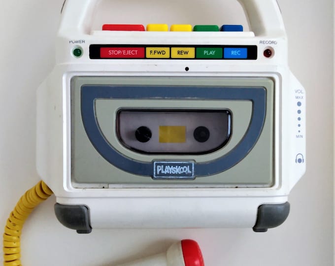 Vintage Playskool PS450G Cassette Tape Player Recorder Microphone Gray