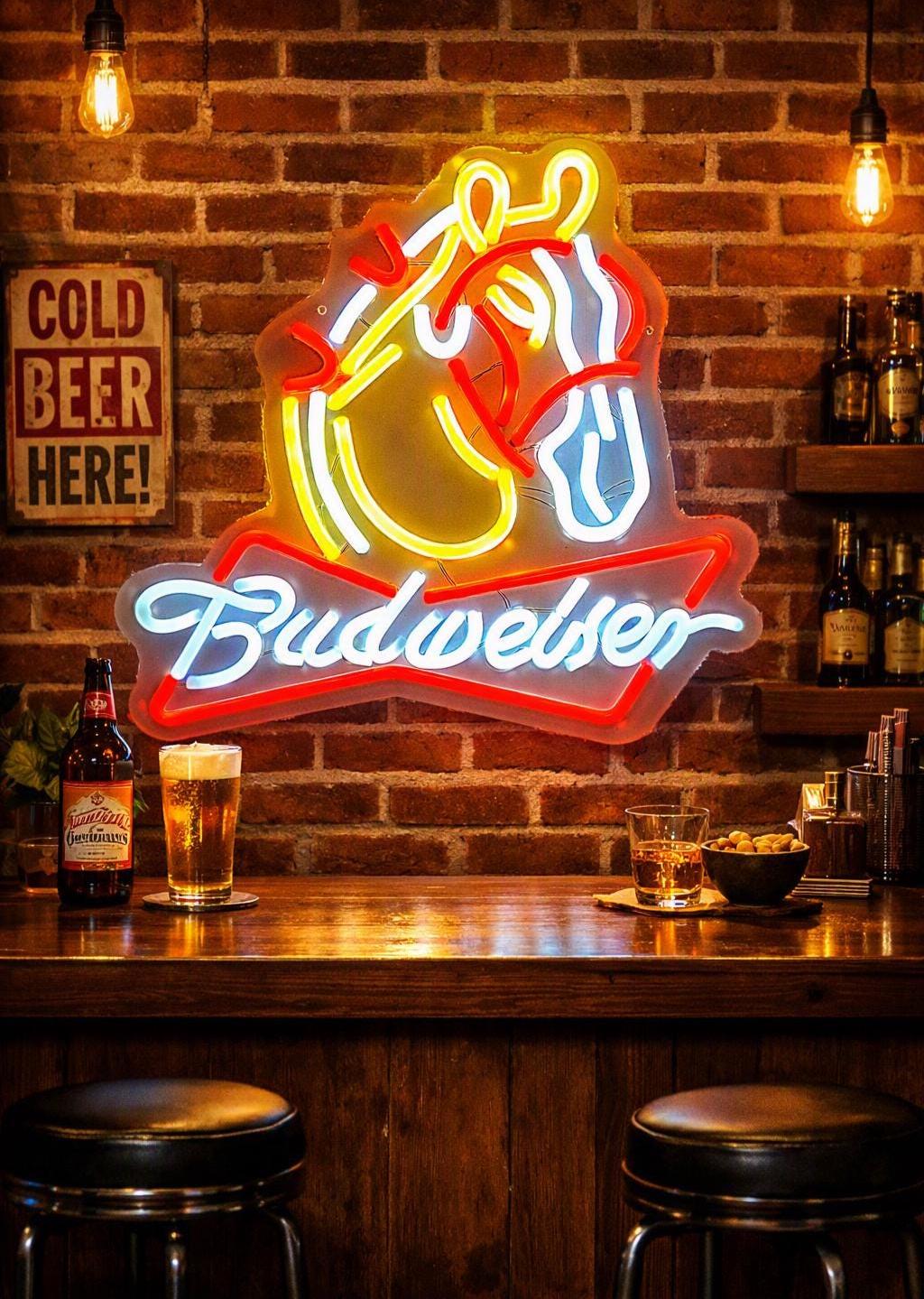 Budweiser Horse Neon Led Sign - Vibrant Red White and Yellow LED