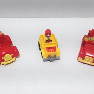 Lot of 3 vintage 1985 McDonalds McDonald -  Happy meal Pull back cars, Ronald 1980s
