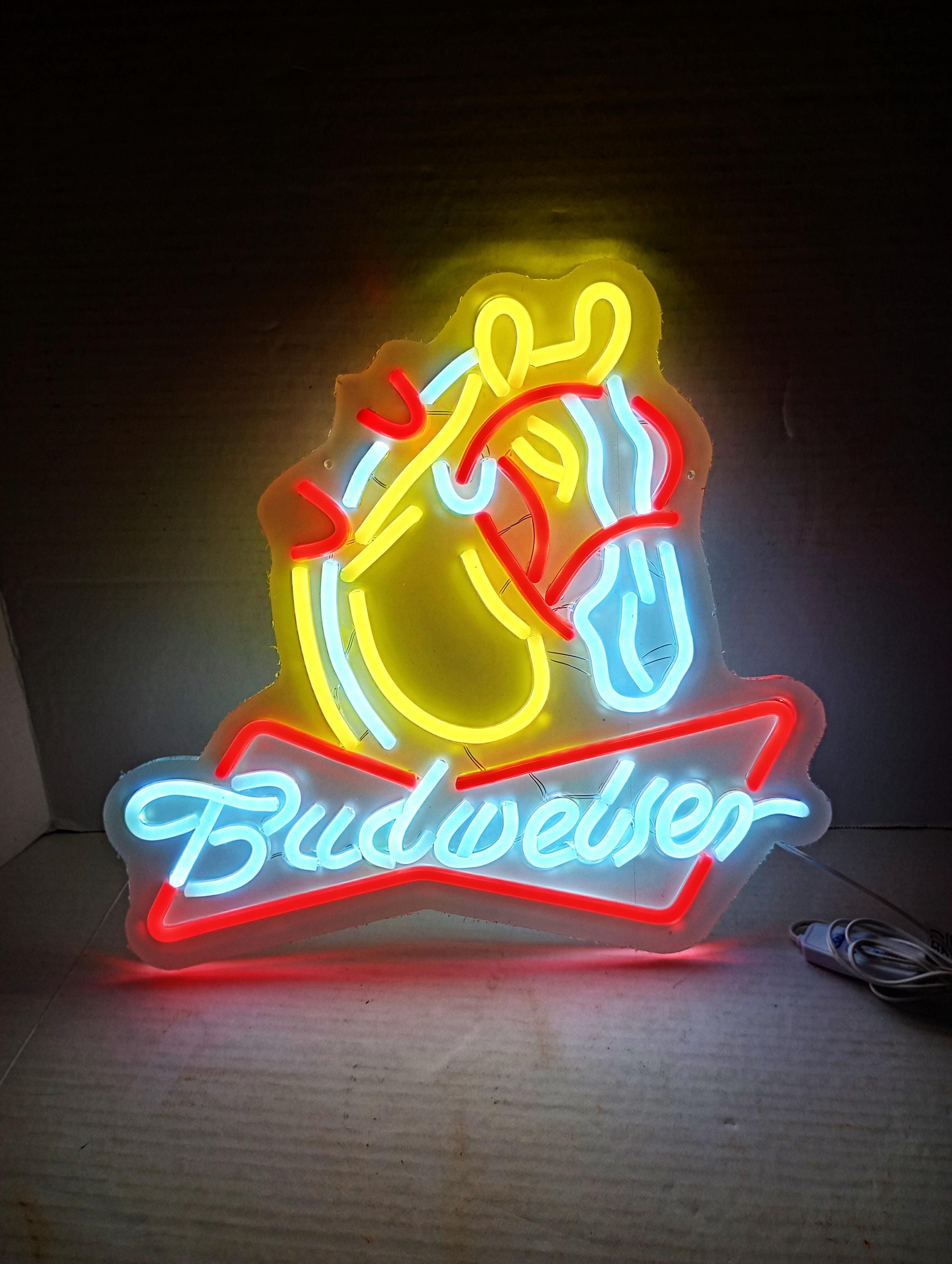 Budweiser Horse Neon Led Sign - Vibrant Red White and Yellow LED