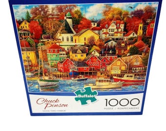 Buffalo Games Puzzle ~ Chuck Pinson's Good Times Harbor 1000 pcs COMPLETE with poster