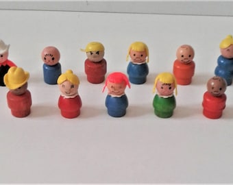 Pick the one you love !!!! Lot of 11 Vintage FISHER PRICE wooden and plastic Figure  Very Good Condition!!!