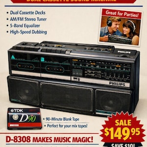 Magnavox Philips D8300 Dual Cassette Radio 5 Speaker Equalizer
