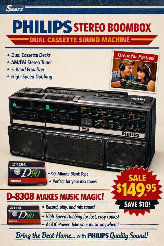 Magnavox Philips D8300 Dual Cassette Radio 5 Speaker Equalizer