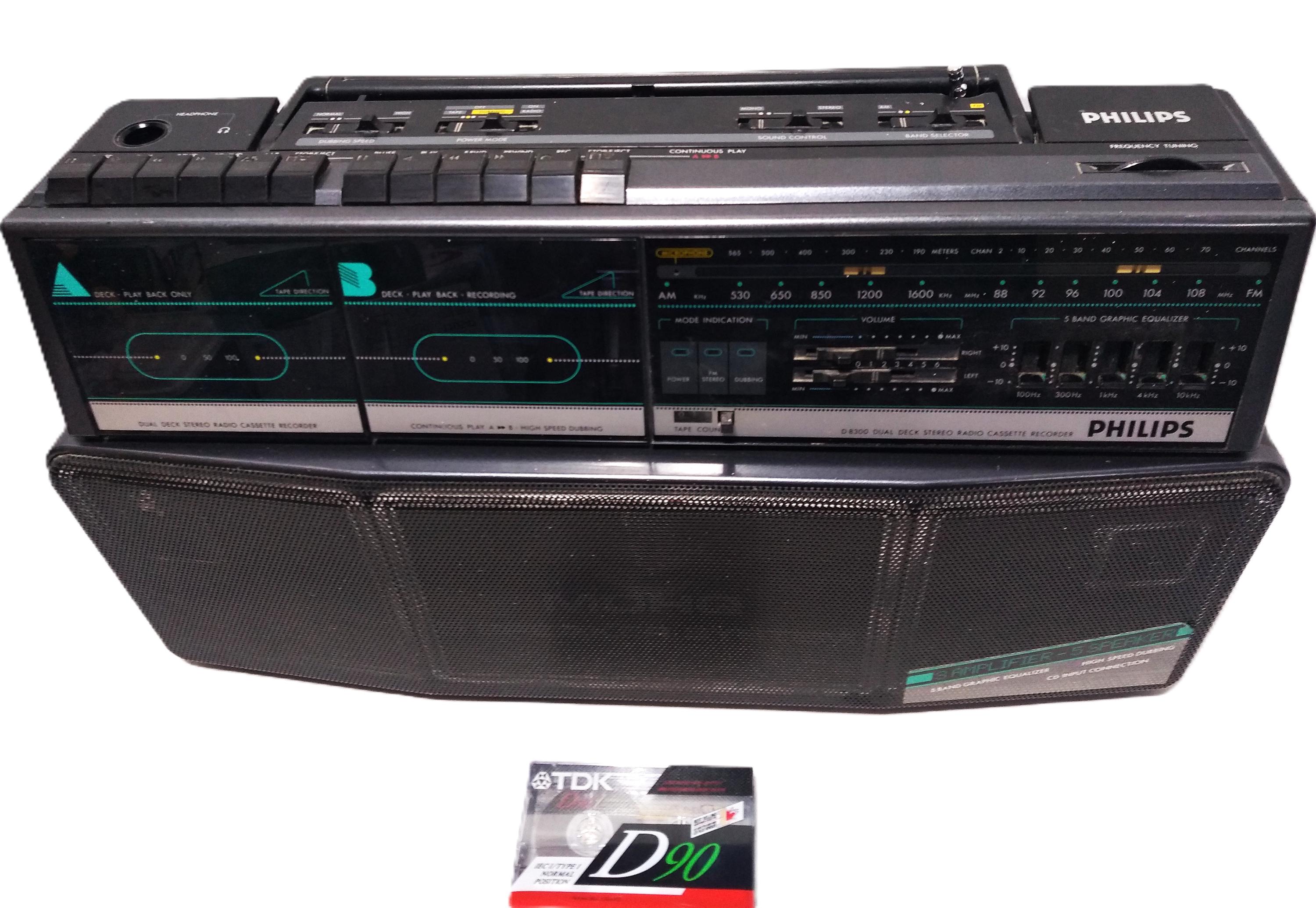 Magnavox Philips D8300 Dual Cassette Radio 5 Speaker Equalizer