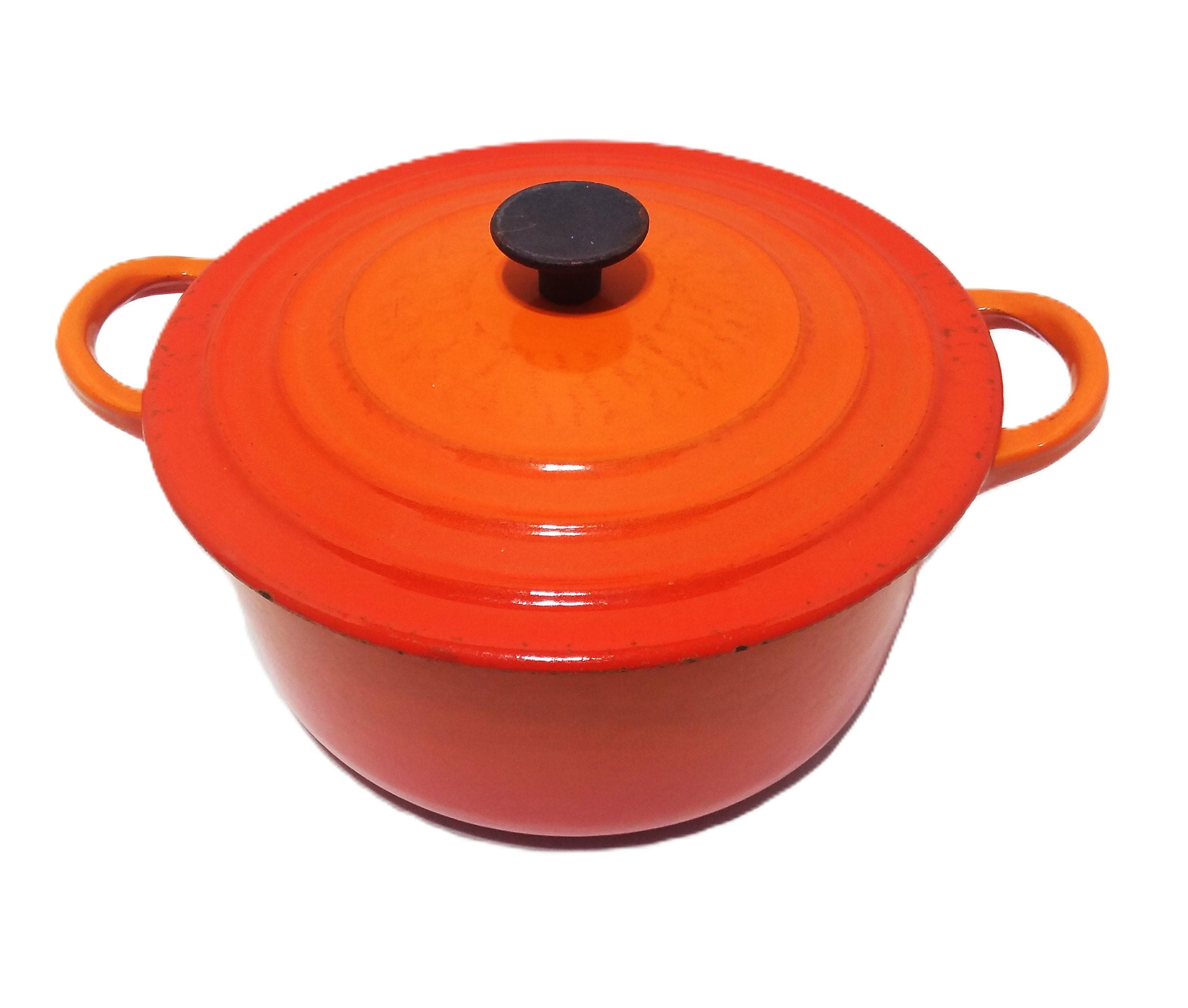 Vintage LE CREUSET Orange Enamelled Cast Iron Casserole Dish Made
