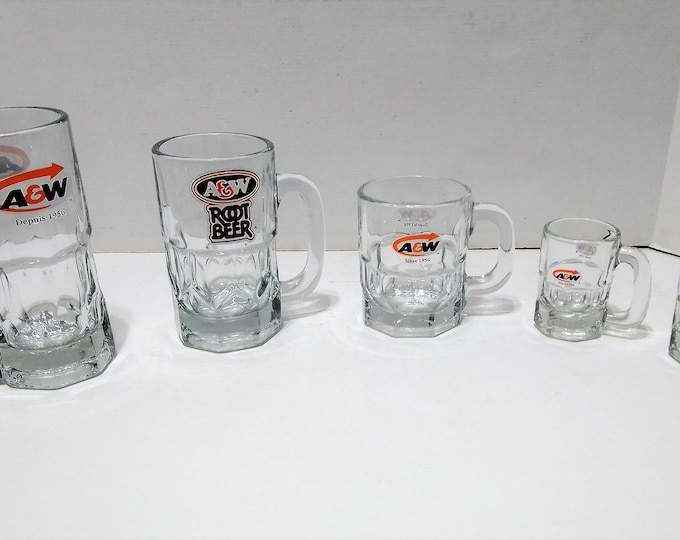 A and W Root Beer Mugs Vintage Set of Five Collectible Heavy A&W Mugs