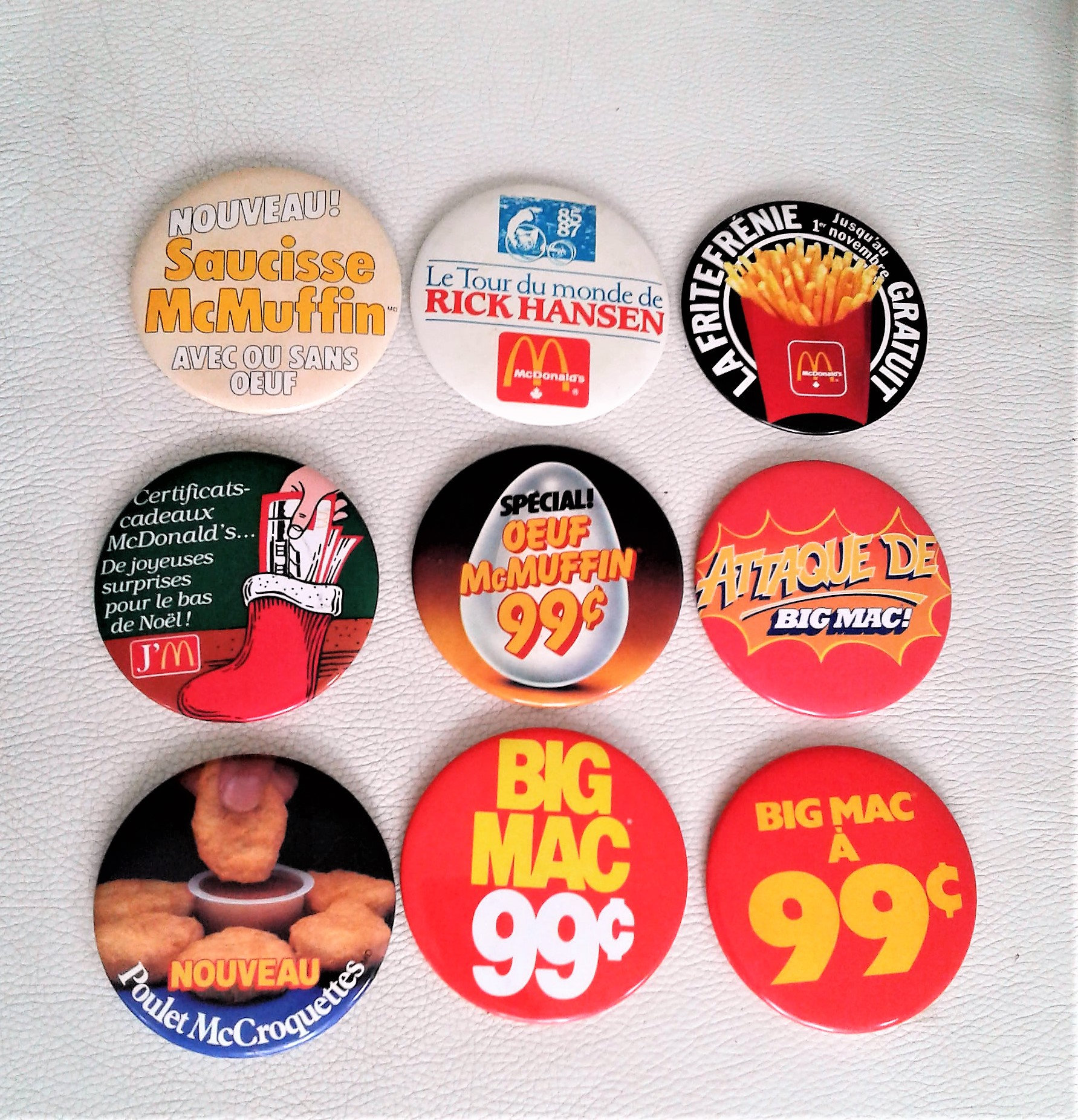 Lot of Vintage Mcdonald's Mc Donald BUTTONS French Canada Pin
