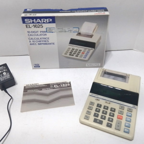 RARE vintage SHARP EL-1625 Printing Calculator 10 Digits in original box with instructions booklet