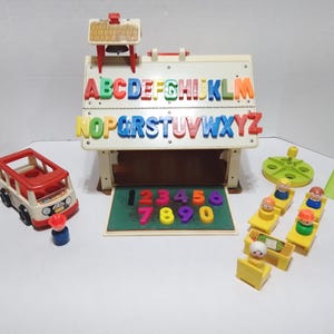 Vintage Fisher Price 1971 Little People #923 Play Family School with school bus and a lot of accessories