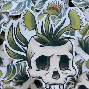 Death Trap, Venus Flytrap Skull Planter Sticker