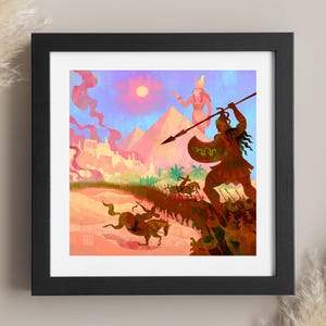 La reina amazónica Myrina conquista la Atlántida / Impresión de Lockett Studio / Arte de la mitología griega / Póster de la batalla de las amazonas y la Atlántida