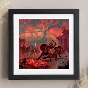 La Guerra del Ático / Lockett Studio / Arte de la reina amazónica / Impresión de mitología griega / Teseo y Antíope / Mujeres guerreras / Arte de batallas épicas