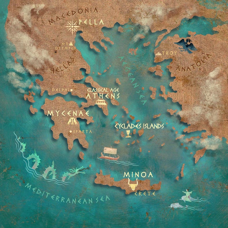 Mapa de Hellas / Lámina artística / Historia de Hellas / La antigua / Mitología griega / Lockettopia imagen 6