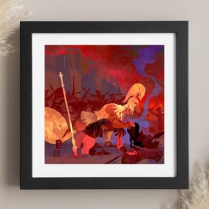 Pentesilea y Aquiles / Lockett Studio / Arte de la reina amazónica / Impresión de mitología griega / Arte de la guerra de Troya / Mujeres guerreras / Arte de batallas épicas