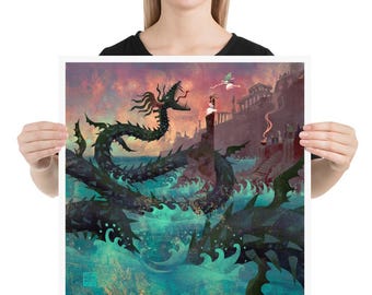 Perseus Rescues Andromeda | Art print | Sea Serpent Battle | Greek Mythology | Lockettopia