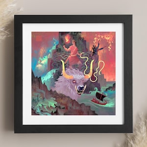 The Thread of Destiny | Greek Mythology Art | Lockett Studio | Theseus and the Minotaur | Labyrinth Print | Colorful Myth Decor