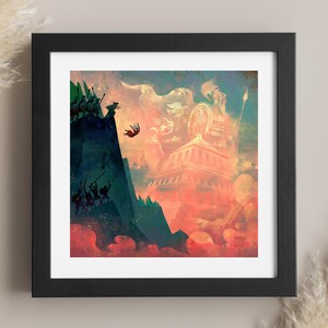 Muerte de Teseo / Lockett Studio / Arte de la mitología griega / Momentos finales de Teseo / Decoración de pared de la antigua Grecia / Héroes legendarios