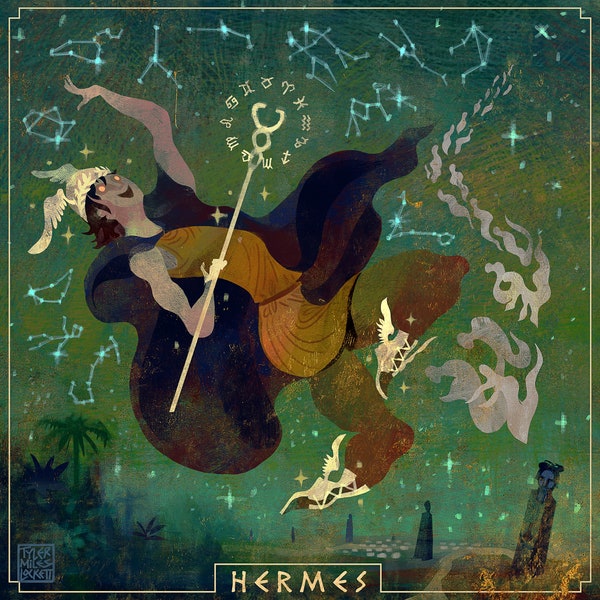 9 : HERMES (n° 9 dans ma série Olympiens) mythologie grecque dieu grec déesse grèce antique art illustration impression