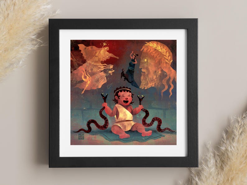 Heras Serpents Greek Mythology Art Print Lockett Studio Baby Heracles Hercules Wall Art Divine