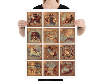 Heracles 12 Labors | Art Print | Greek Mythology | Heracles | Lockettopia