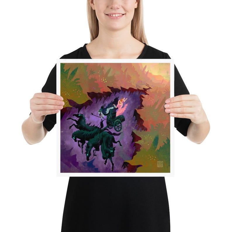 Capture the myth of Persephone’s abduction by Hades with this beautifully detailed Greek mythology print. Perfect for lovers of ancient legends and art.
