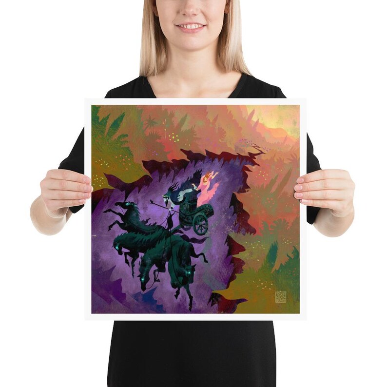 Capture the myth of Persephone’s abduction by Hades with this beautifully detailed Greek mythology print. Perfect for lovers of ancient legends and art.