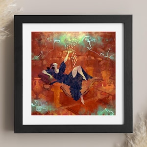 La seducción de Dánae / Lámina artística de la mitología griega / Zeus y Dánae / Mito del nacimiento de Perseo / Lockett Studio
