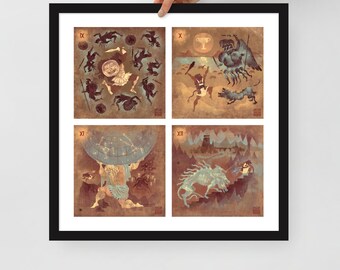 Heracles Labors 9-12 | Framed art Print | Girdle of hippolyta | cattle of Geryon | hesperides apples | cerberus of Hades | Lockettopia