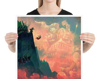Death of Theseus | Art print | Greek Mythology | Theseus Final Moments | Ancient Greece Wall Decor | Legendary Heroes | Lockettopia