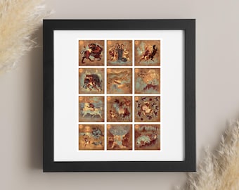 Heracles Labors Poster | Greek Mythology Art Print | Lockett Studio | 12 Labors of Heracles | Hercules Wall Art | Ancient Mythology Decor