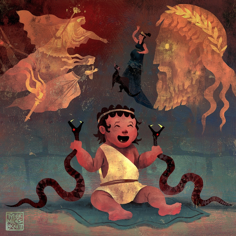 Heras Serpents Greek Mythology Art Print Lockett Studio Baby Heracles Hercules Wall Art Divine