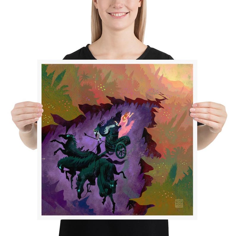 Capture the myth of Persephone’s abduction by Hades with this beautifully detailed Greek mythology print. Perfect for lovers of ancient legends and art.