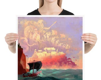 La Vela Negra / Lámina artística / Mitología griega / Momentos finales de Teseo / Decoración de pared de la Antigua Grecia / Héroes legendarios / Lockettopia