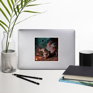Sticker | Facing the Minotaur | Lockett Studio | Greek Mythology Art | Theseus and the Minotaur | Labyrinth Battle | Mythical Adventure