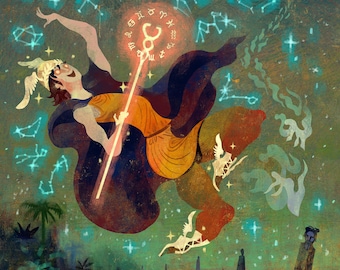 12: Hermes; Mensajero de los Dioses / pegatina / Mitología griega / Hermes / Decoración clásica para el hogar / Lockettopia