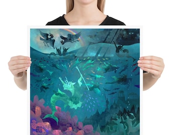 Pontus and the Sea Gods | Art print | Nereus and the Sea Gods | Ancient Greece | Ocean Deities | Classic Art Greek Mythology | Lockettopia