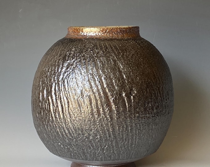 Matte Black Handmade Ceramic Vase, Moon Jar CVOC4CTS41
